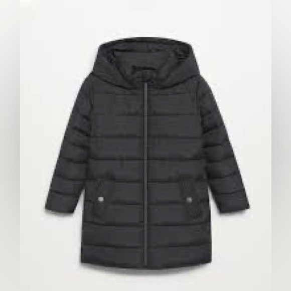 Mango Kids Black Hood Quilted Long Sleeve Puffer Coat size 11/12 - Picture 1 of 8